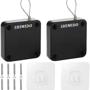 SHIMIDO Upgraded Punch-Free 1000g Automatic Screen Door Closer, Storm Door Closer, Sliding Screen Auto Door Closer with Steel Drawstring for Bathroom, Bedroom, Studyroom, etc.（2 Pack Black）